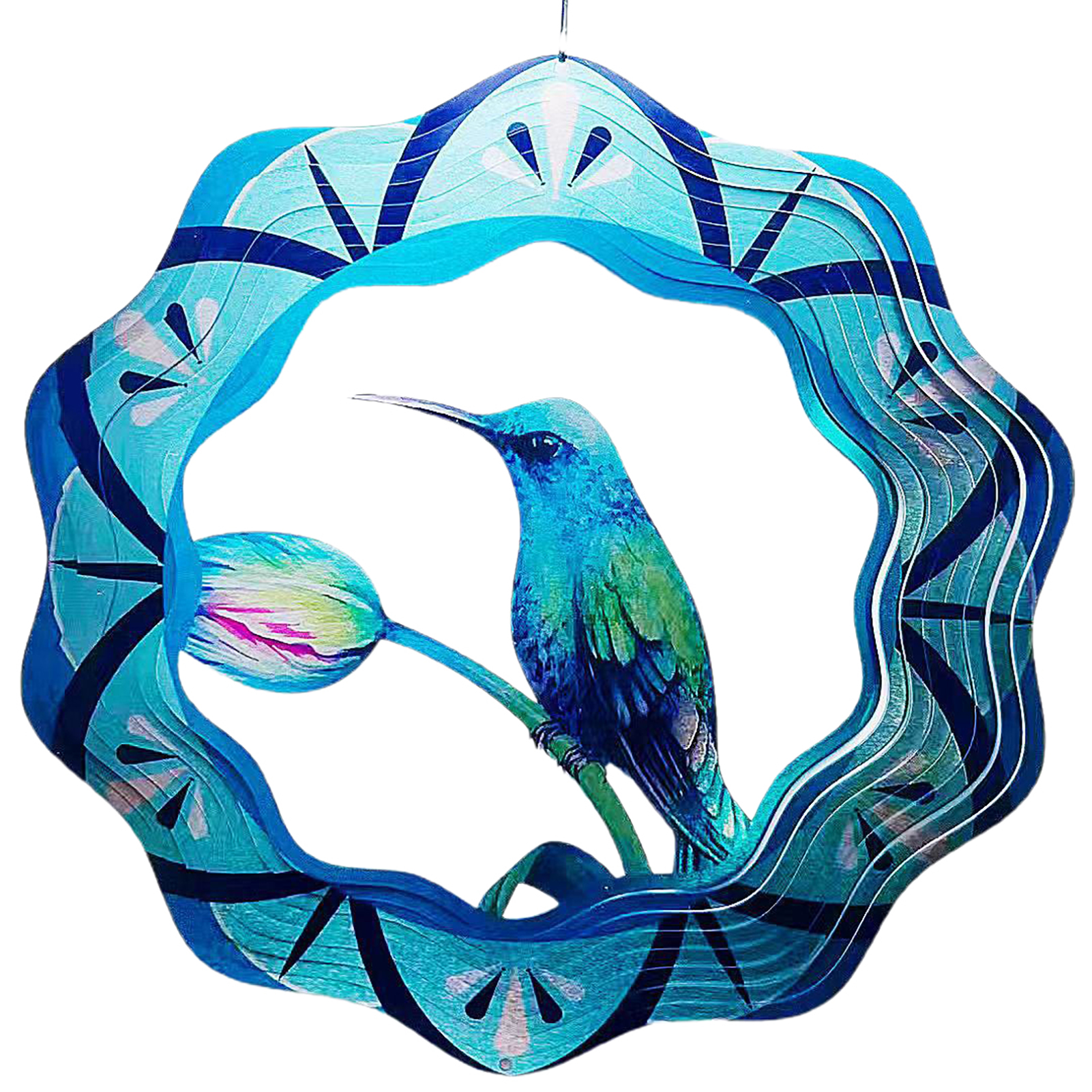 Jangslng Hummingbird Wind Spinner with Swivel Hook Metal Art Geometric