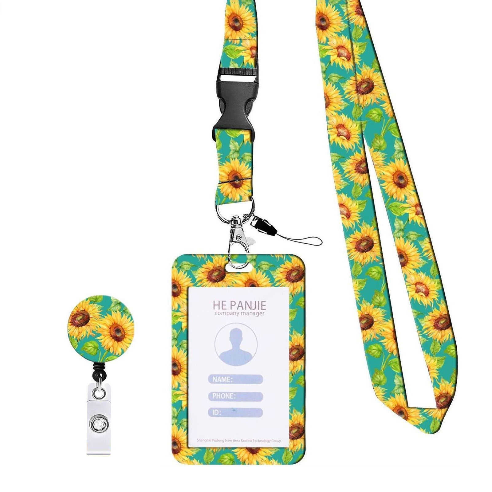JANGSLNG ID Card Holder With Lanyard Sunflower Design Stretchable