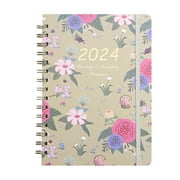Jangslng Weekly Planner Exquisite Floral Print 2024 Monthly Planner Notebook Coil Design Schedule Book for Home Office
