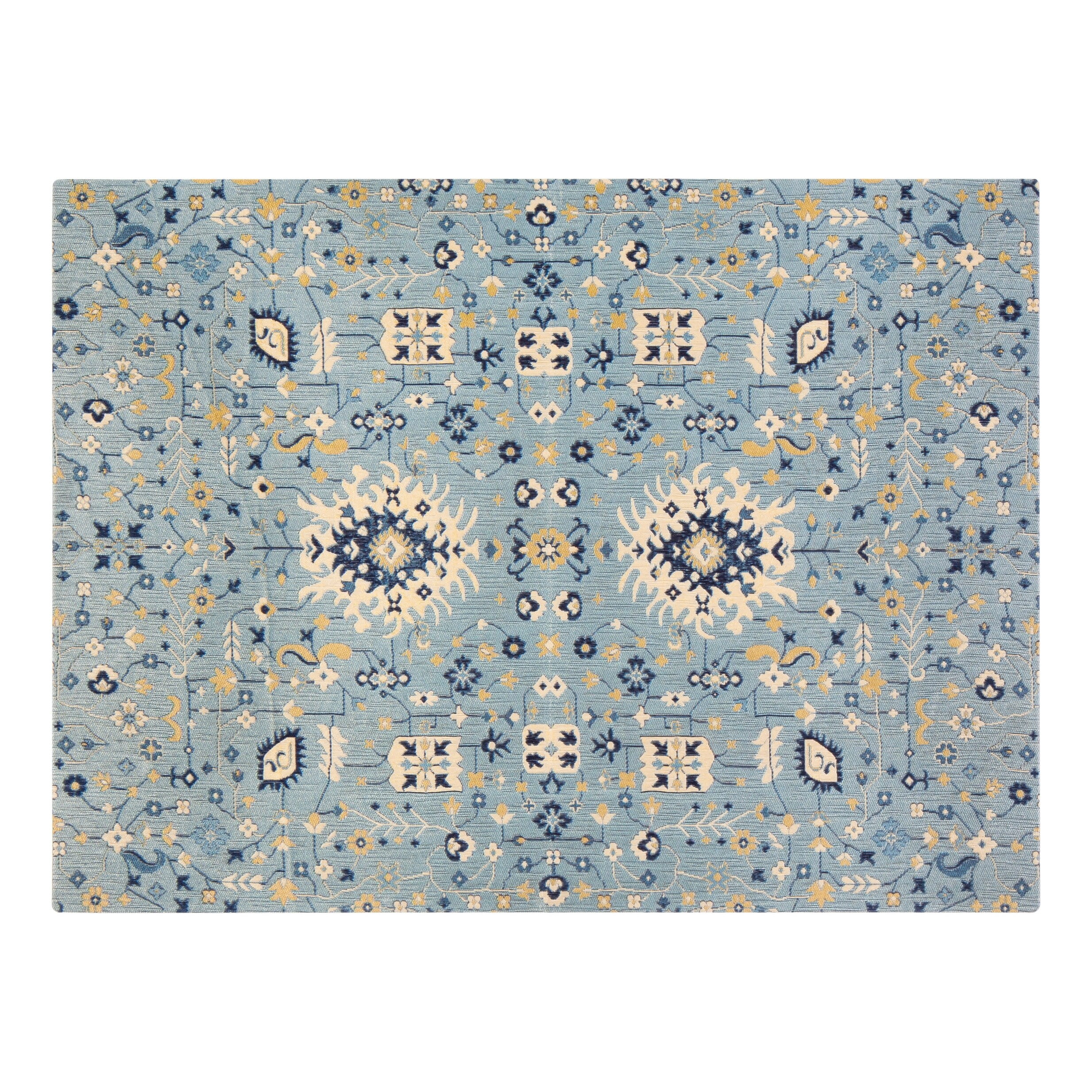 Blue and Beige Jacquard Polyester Office Chair Mat