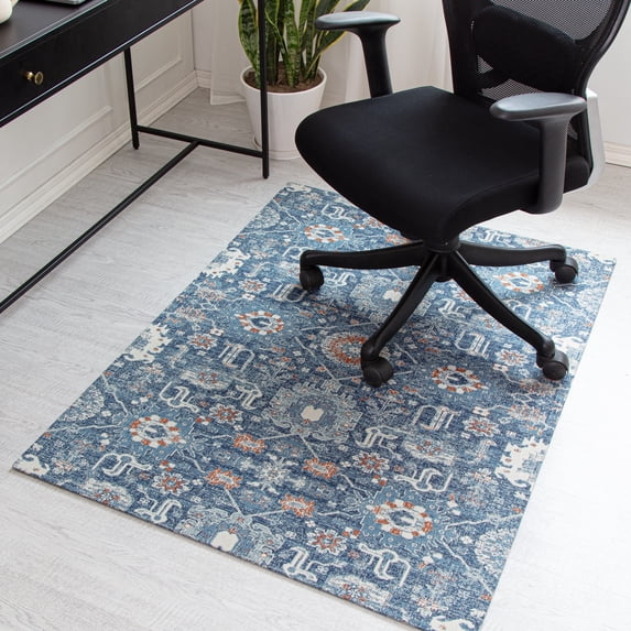 Jani 40" x 54" 1/4" Rug'd Chair Mat Alta Blue & Ivory