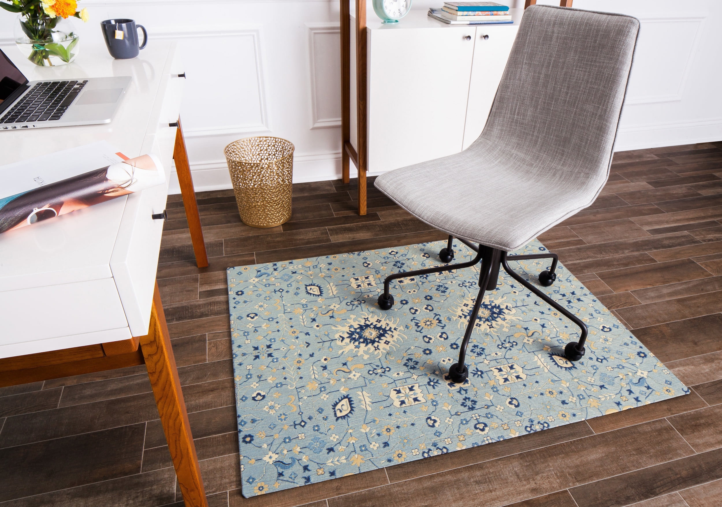 40" x 54" Tabriz Blue & Beige 1/4" Rug’d Chair Mat™