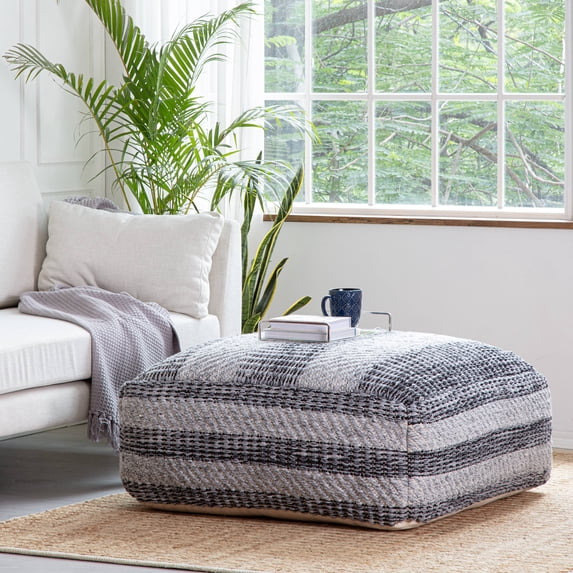 Jani Honolua 34" Gray Square Oversized Pouf Ottoman