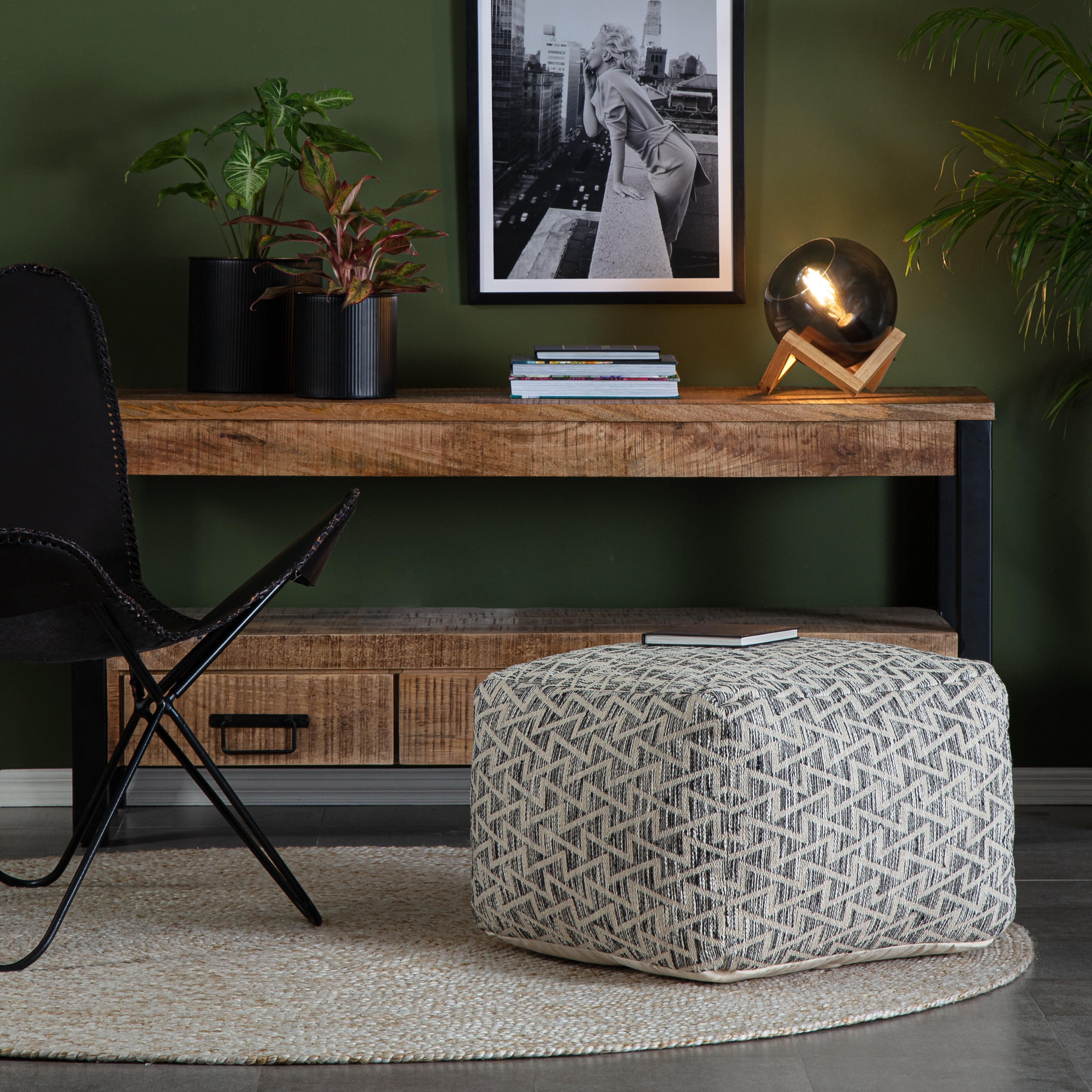 Jani Lafayette 22" Square Black Pouf Ottoman