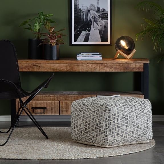 Jani Lafayette 22" Square Black Pouf Ottoman