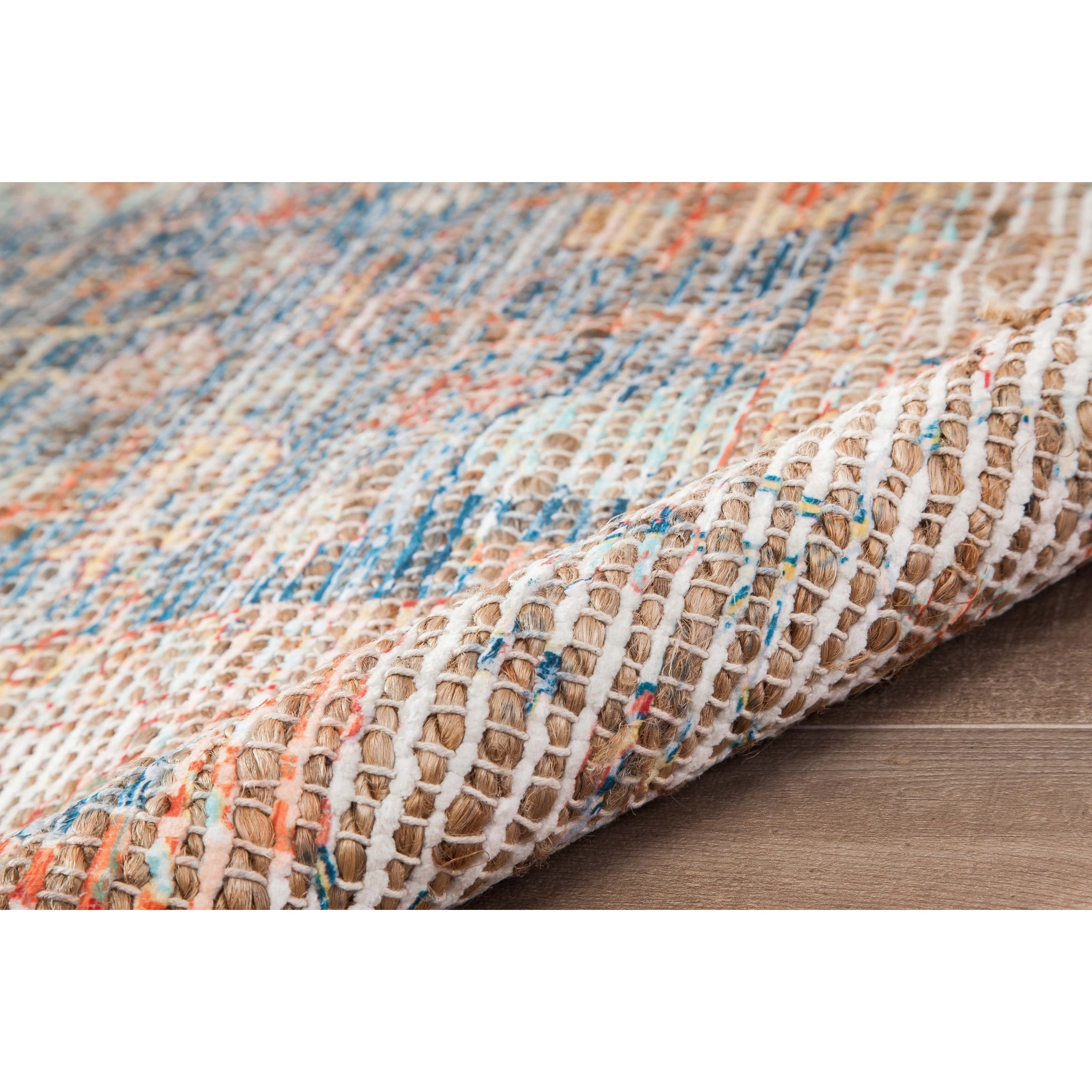 Jani  Lucy Blue Floral Jute/Chenille Area Rug 7'6" x 9' 7' x 9' Rectangle Hand-Woven, Flatweave