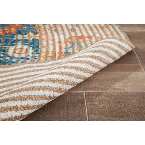 Jani Lucy Blue Floral Jute/Chenille Area Rug 8' Round 8' Square Round Braided, Hand-Woven