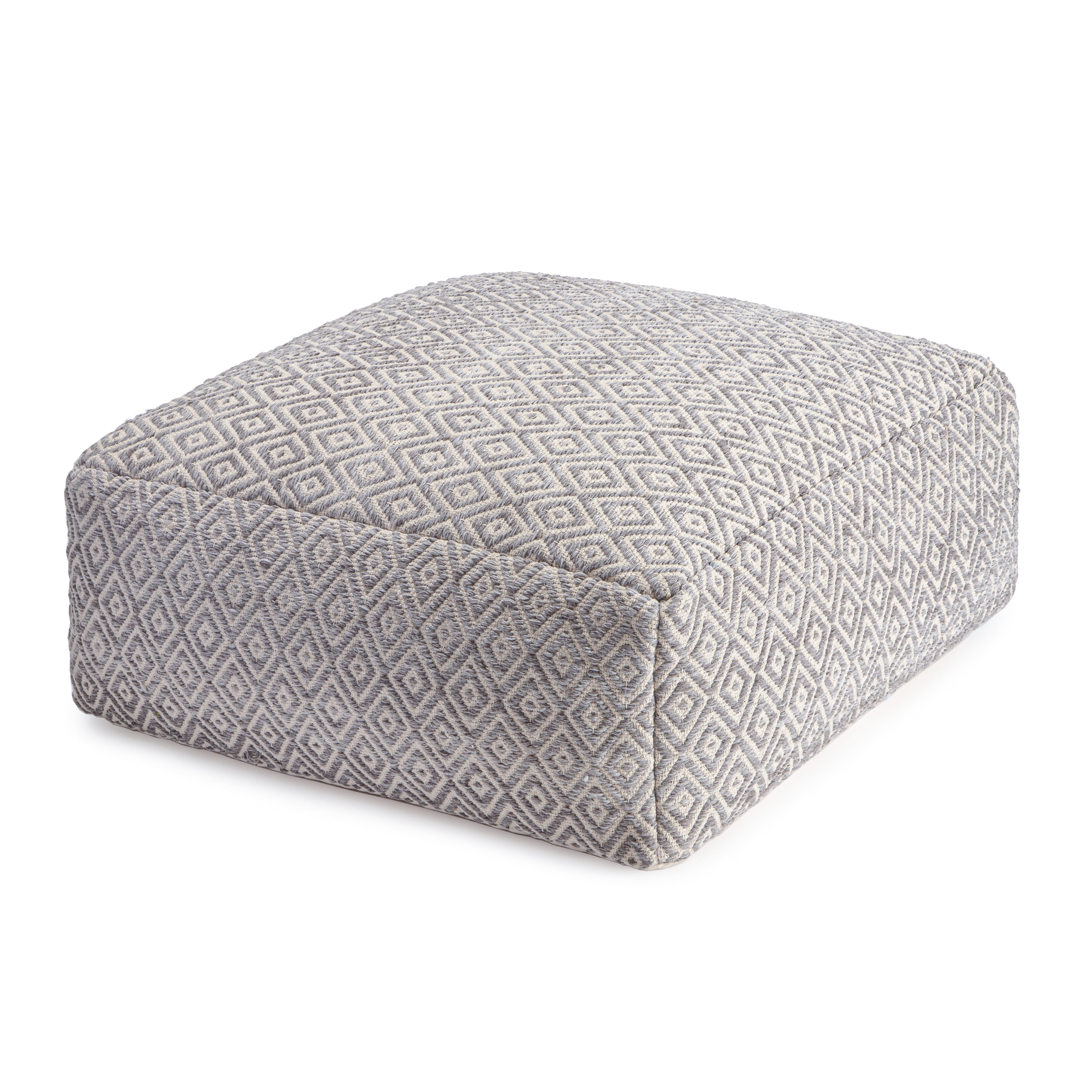 Jani Willamette 34" Square Oversized Beige Pouf Ottoman Slate