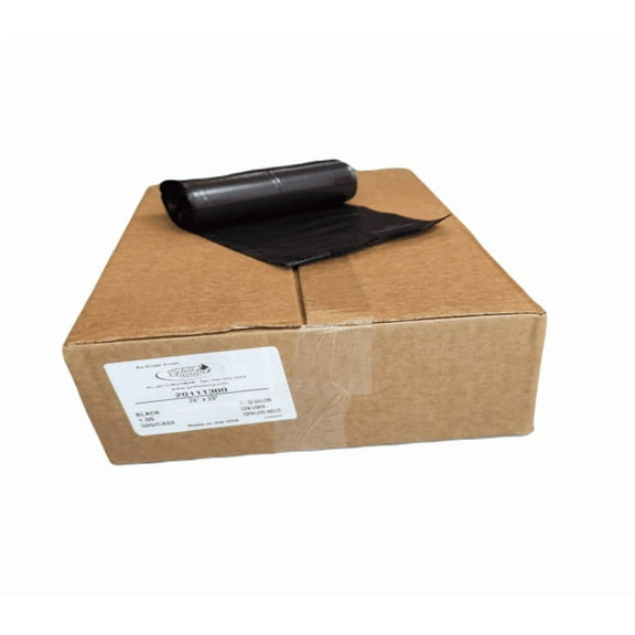 JaniSource 10 Gal Linear Low Density Can Liners, 24" x 23", 1 Mil Thick, Black (Case of 500)