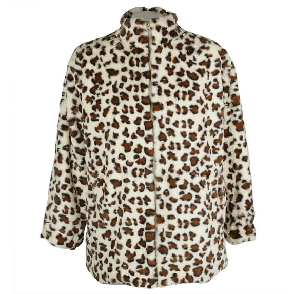 Janice Apparel Women's Faux Fur Animal Print Cheetah Zip Up Jacket Off White OS