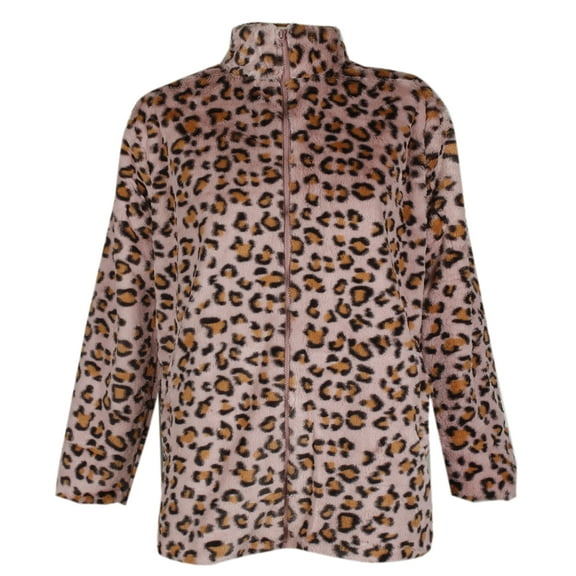 Janice Apparel Women's Faux Fur Animal Print Cheetah Zip Up Jacket Pink OS