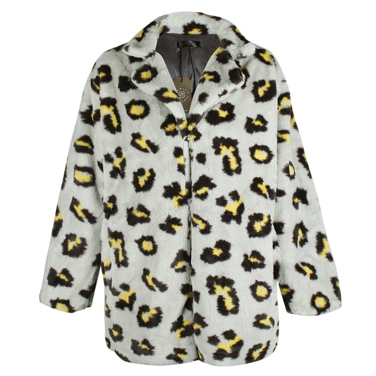 Lucky Brand Leopard Grey Print Faux Fur Jacket Animal Print