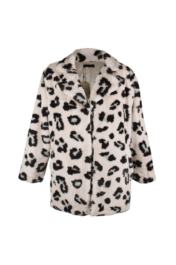 Women's Faux Fur Animal Print Leopard Notch Collar Jacket Pink OS