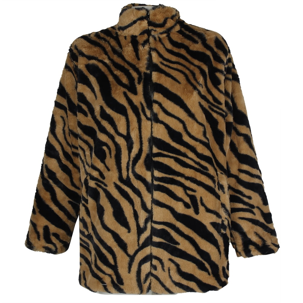 Janice Apparel Women's Faux Fur Animal Print Cheetah Zip Up