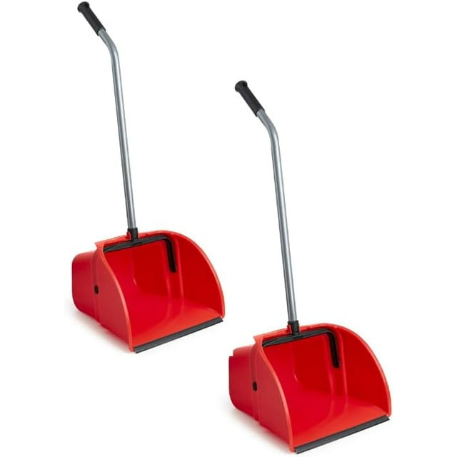 Janico 1087 Jumbo Lobby Dustpan 2 Pack - Commercial Indoor and Outdoor Dust Pan with Upright Position Clip and Ergonomic Handle - Red