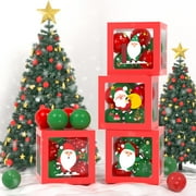 Janinus Christmas Balloon Boxes Decoration 4PCS with 50PCS 5'' Red and Green Balloons Christmas Party Decoration Santa Claus Boxes for Home Under Christmas Tree Fireplace Decor