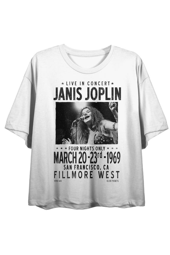 Janis Joplin 1969 At The Fillmore Women's White Crop Tee-Medium