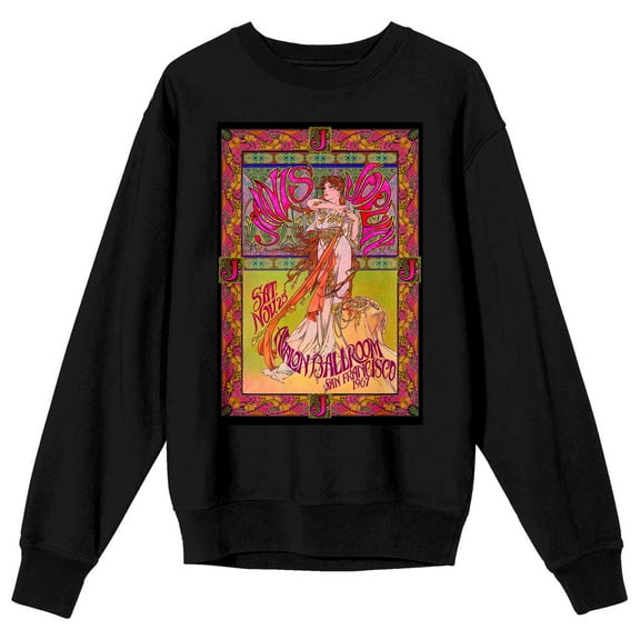 Janis Joplin Avalon Ballroom Crew Neck Long Sleeve Black Adult Sweatshirt-Medium
