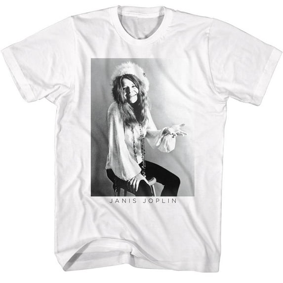 Janis Joplin BW White T-Shirt