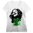 thumbnail image 1 of Janis Joplin Black Ink Art With Neon Green Text Women's White Short Sleeve Crew Neck Tee-Small, 1 of 4