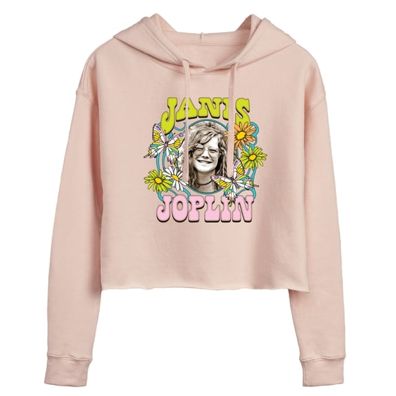 Janis Joplin - Butterfly And Flowers - Juniors Cropped Pullover Hoodie