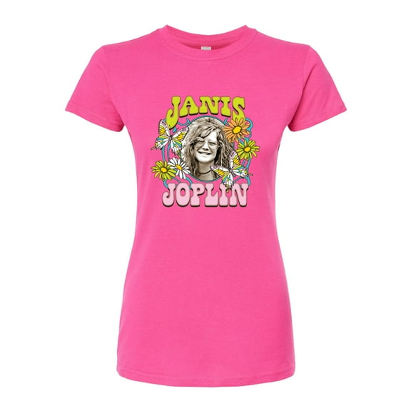 Janis Joplin - Butterfly And Flowers - Juniors Fitted Graphic T-Shirt