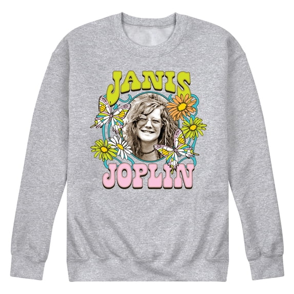 Janis Joplin - Butterfly And Flowers - Men's Crew Neck Fleece Pullover