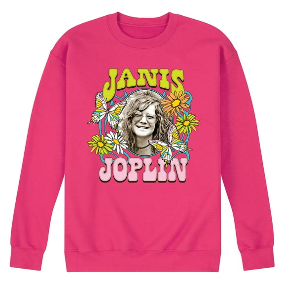 Janis Joplin - Butterfly And Flowers - Men's Crew Neck Fleece Pullover