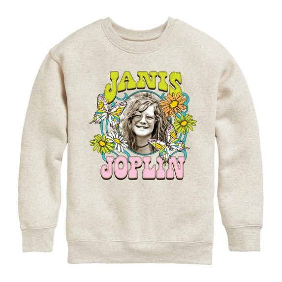 Janis Joplin - Butterfly And Flowers - Toddler And Youth Crewneck Fleece Sweatshirt