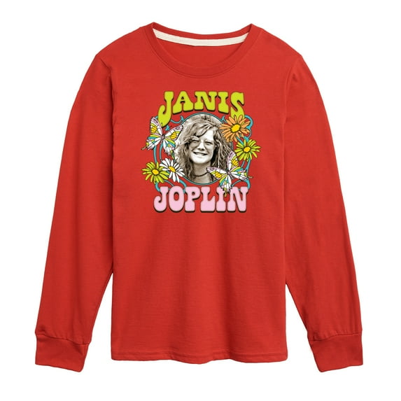 Janis Joplin - Butterfly And Flowers - Toddler And Youth Long Sleeve Graphic T-Shirt
