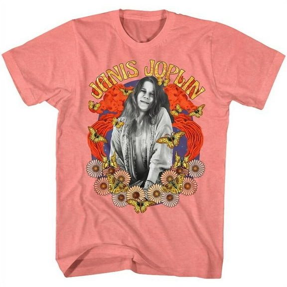 Janis Joplin Collage Coral Silk Heather Adult T-Shirt
