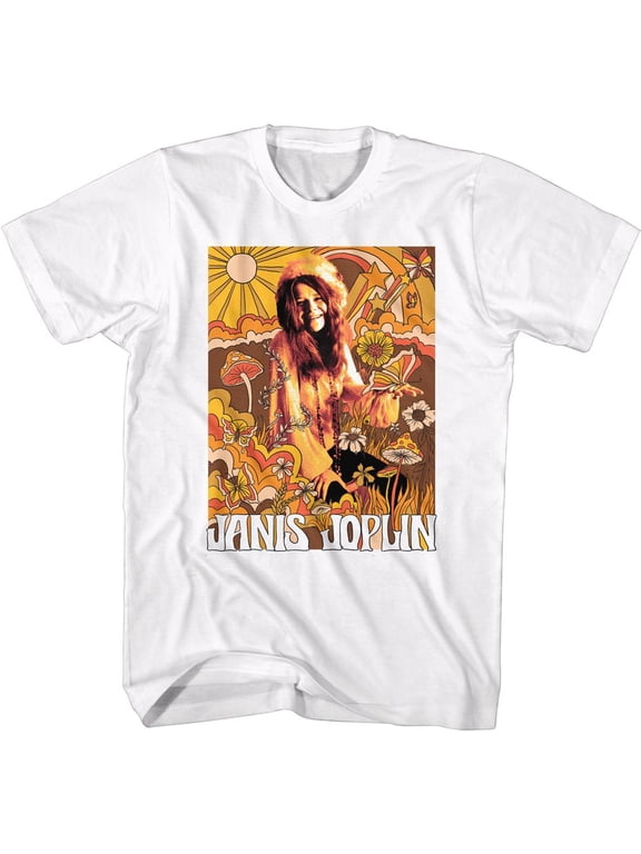 Janis Joplin Drawn Over Pic White Adult T-Shirt