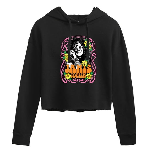 Janis Joplin - Flowers - Juniors Cropped Pullover Hoodie