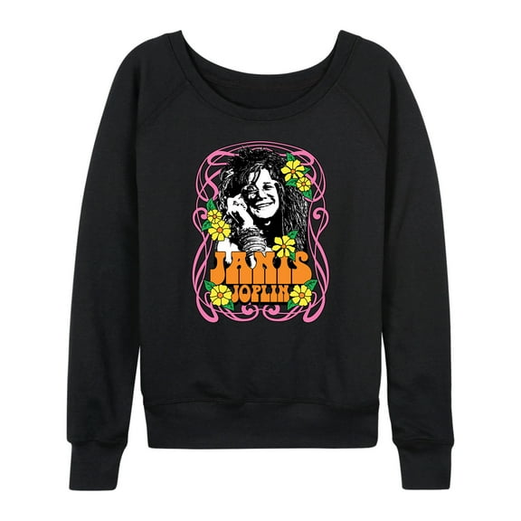 Janis Joplin - Flowers - Women's Lightweight French Terry Long Sleeve Shirt
