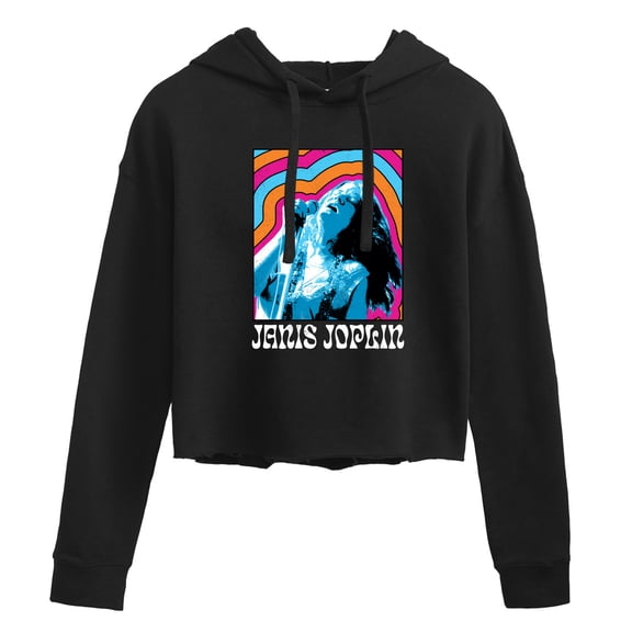 Janis Joplin - Janice Retro Color Waves  - Juniors Cropped Pullover Hoodie