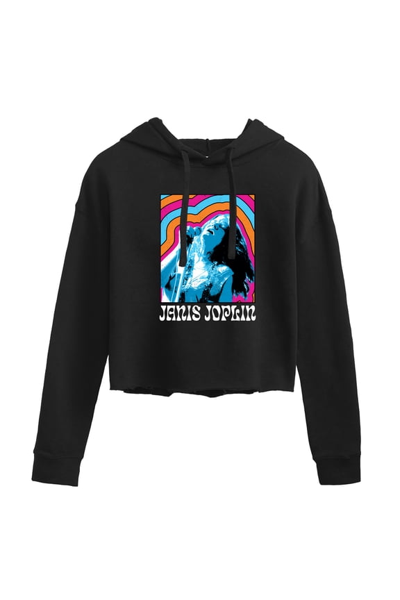 - Janice Retro Color Waves - Juniors Cropped Pullover Hoodie
