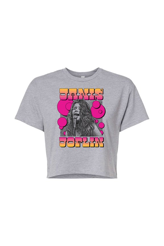 - Janis Drawing - Juniors Cropped Cotton Blend T-Shirt