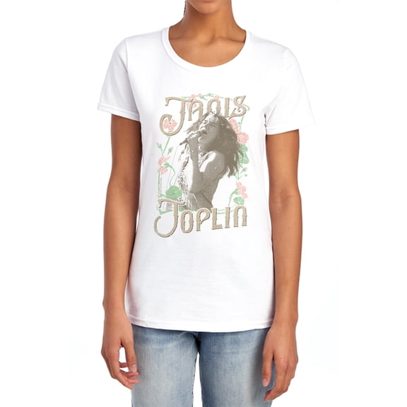 Janis Joplin Janis Floral Border Women's T Shirt,Janis Floral Border, X-Large