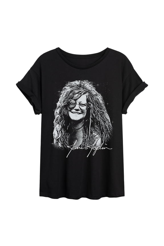 - Janis Joplin Portrait - Juniors Oversized Graphic T-Shirt