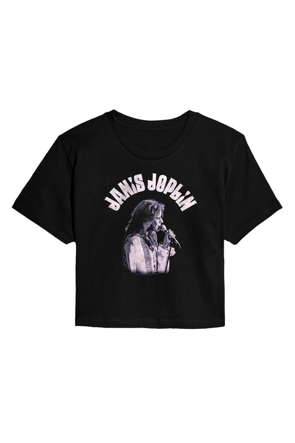 - Janis Joplin Singing - Juniors Cropped Graphic T-Shirt