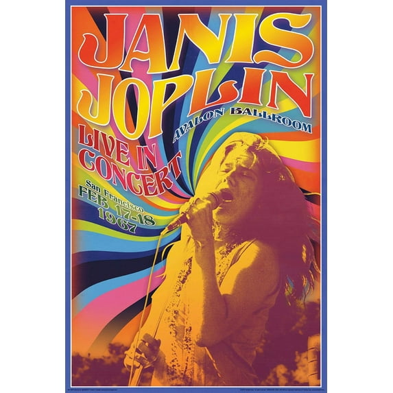 Janis Joplin Live In Concert Avalon Ballroom San Francisco Feb 17-18 1967 Music Art Print Poster, Multicolor,