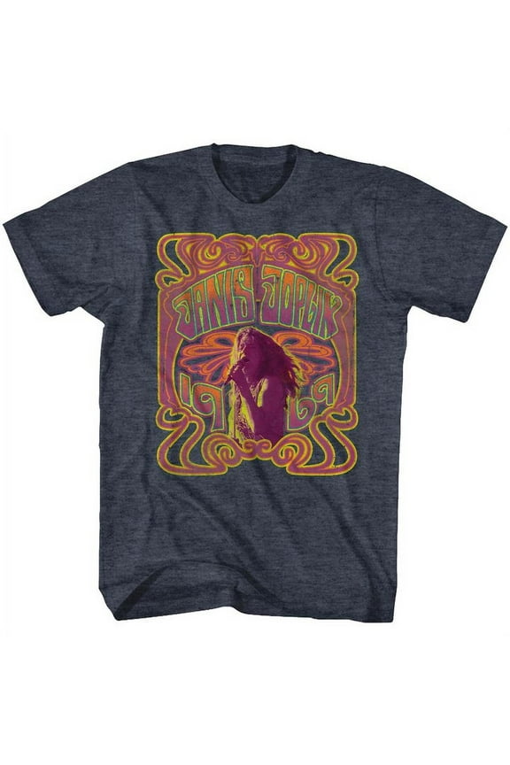 Janis Joplin Psychedelic Navy Heather Adult T-Shirt