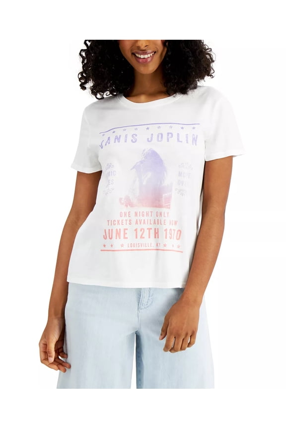 Janis Joplin by Junk Food Women's Vintage Graphic Print Relaxed Fit Tee T-Shirt (Small, White)
