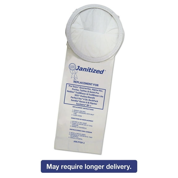 Janitized JAN-PTQV-2(10) Vacuum Filter Bags Designed to Fit ProTeam 6 qt. QuarterVac (100/Carton)