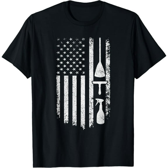 Janitor Cleaning Equipment House Cleaner Housekeeper US Flag T-Shirt