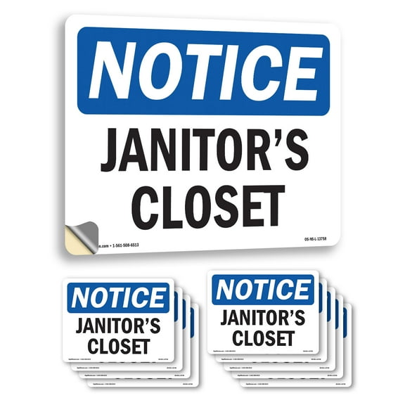 Janitor's Closet OSHA Notice Vinyl Decal Label 18 Inch x 12 Inch - 10 Pack