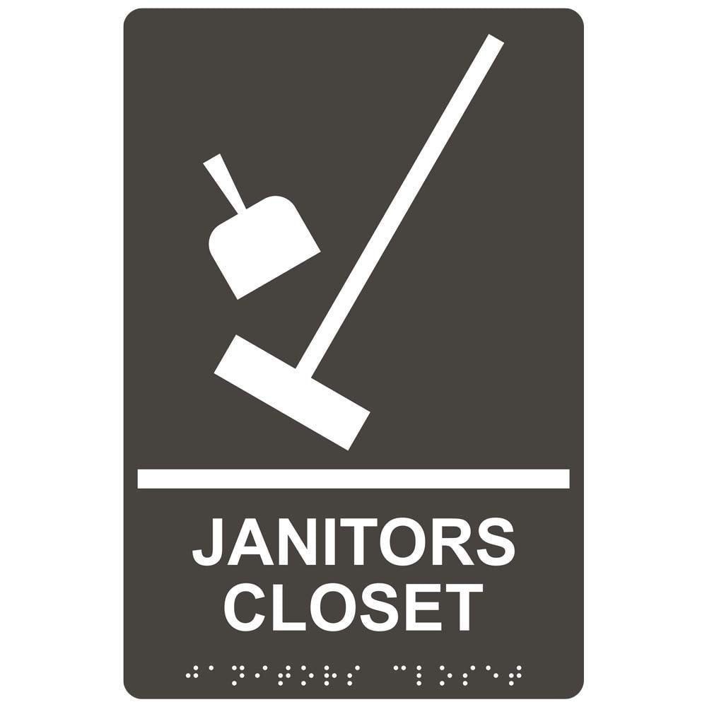Janitors Closet Sign, ADA-Compliant Braille and Raised Letters, 9x6 in ...
