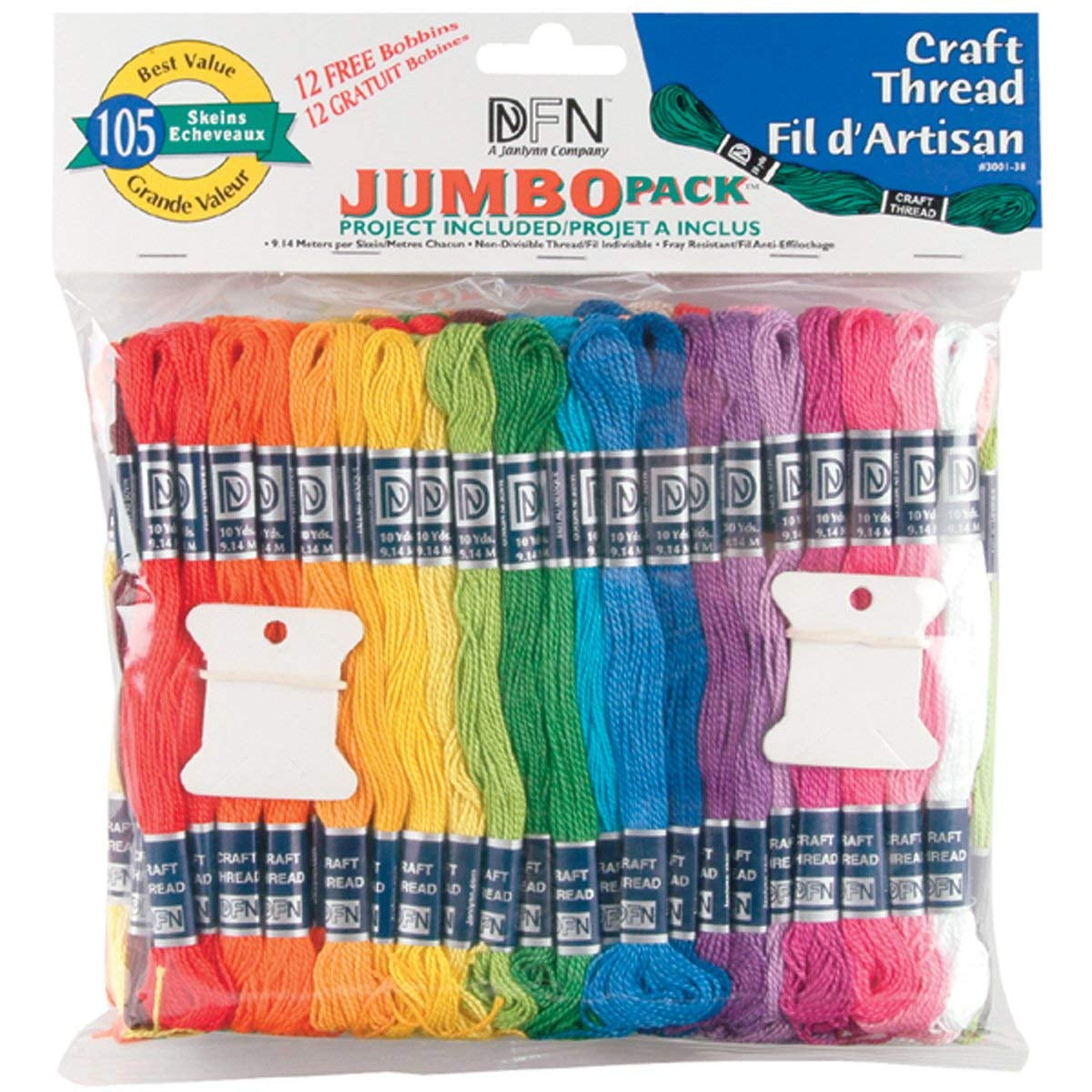 Craft Thread Jumbo Pack 9.9yd 105/Pkg-Assorted Colors , Pk 1, Janlynn ...