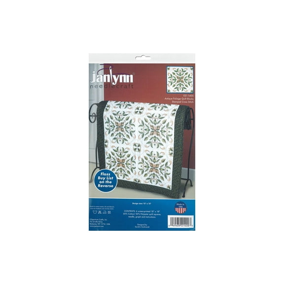 Janlynn Cross Stitch Kit Stamped Quilt Blocks 18" Antique Foliage 6pc
