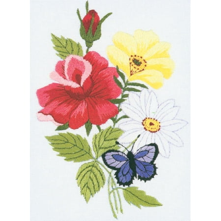 Janlynn Embroidery Kit 5"X7"-Butterfly & Floral-Stitched In Floss